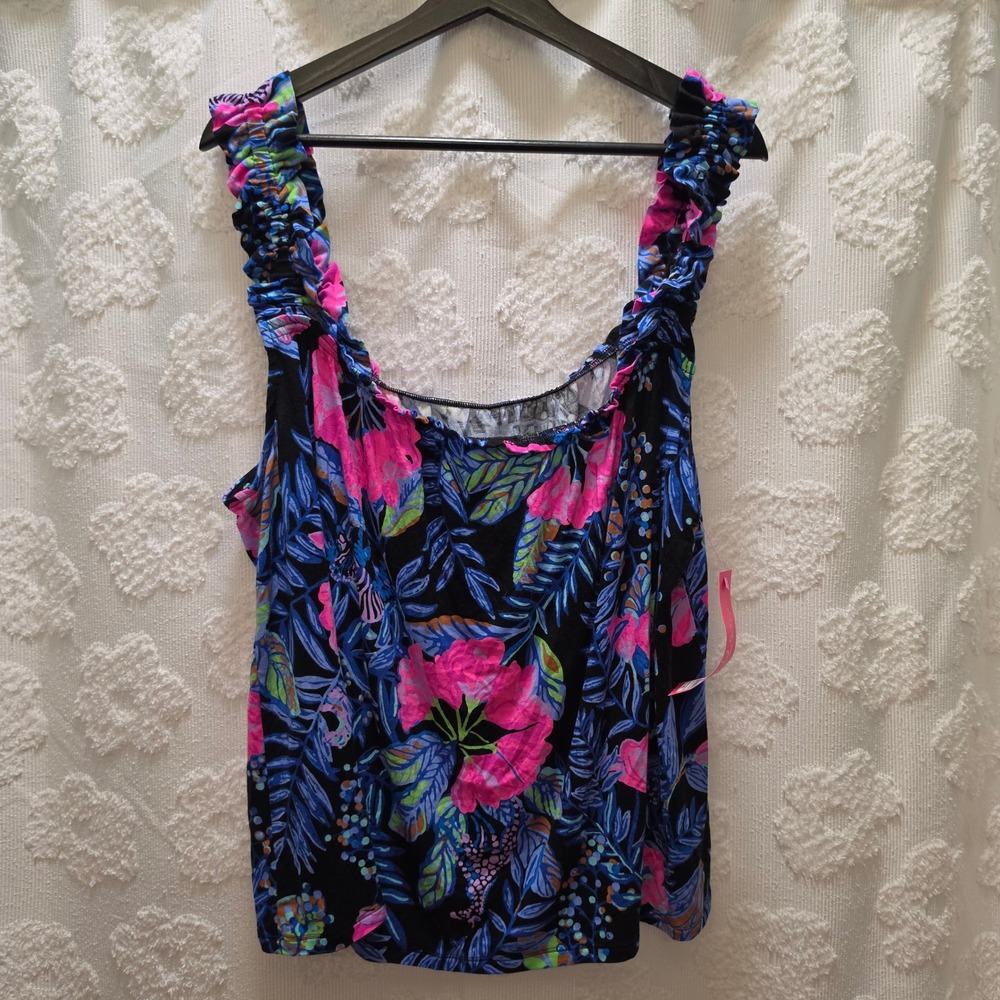 NWT Lilly Pulitzer Damalia PJ Knit Tank XXL Onyx Earned Stripes Floral Giraffe